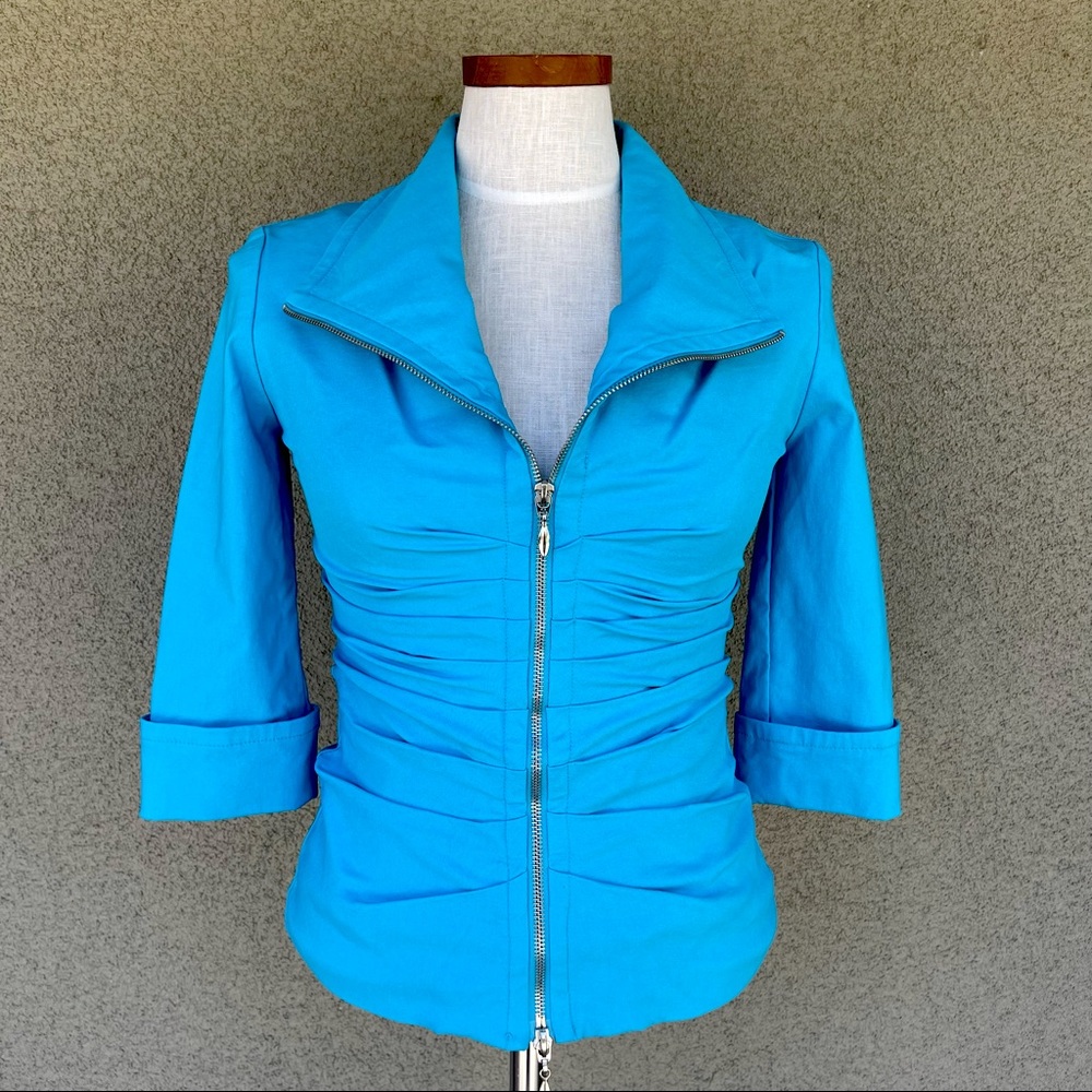 Joseph Ribkoff lightweight Y2K ruched zip jacket/top